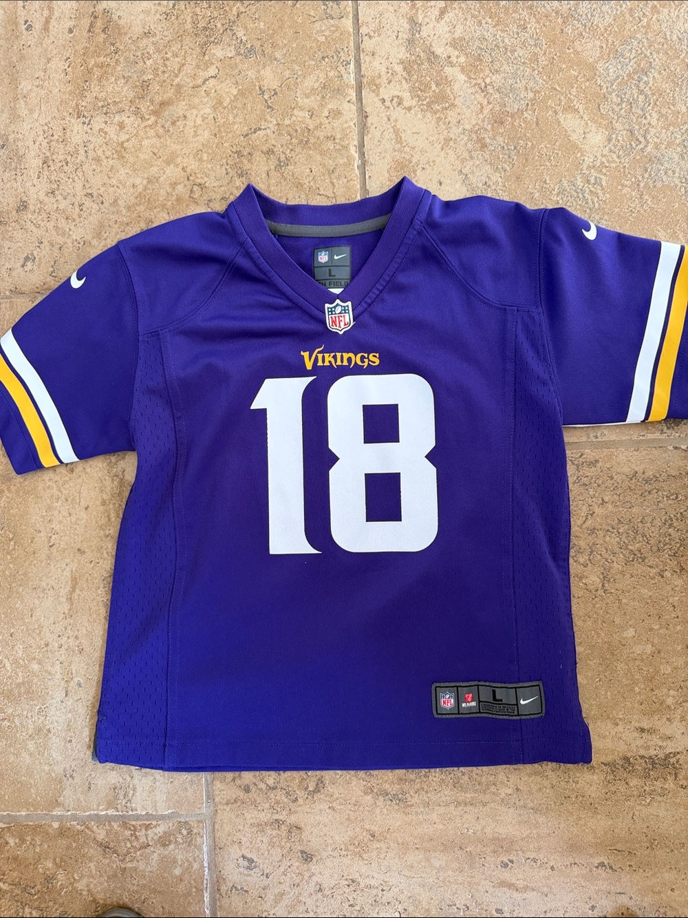 NFL Purple Kids Vikings Jersey #18 with White & Gold Accents